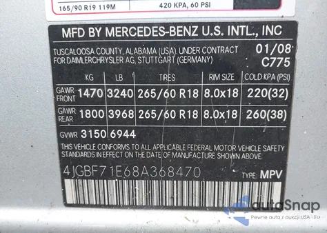 2008 Mercedes-Benz Gl 450 4Matic z USA, uszkodzony, nr VIN 4JGBF71E68A368470